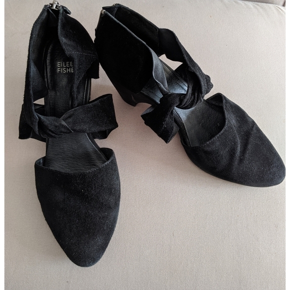 Eileen Fisher Mary Knotted Cutout Black Suede Pump - Picture 2 of 10